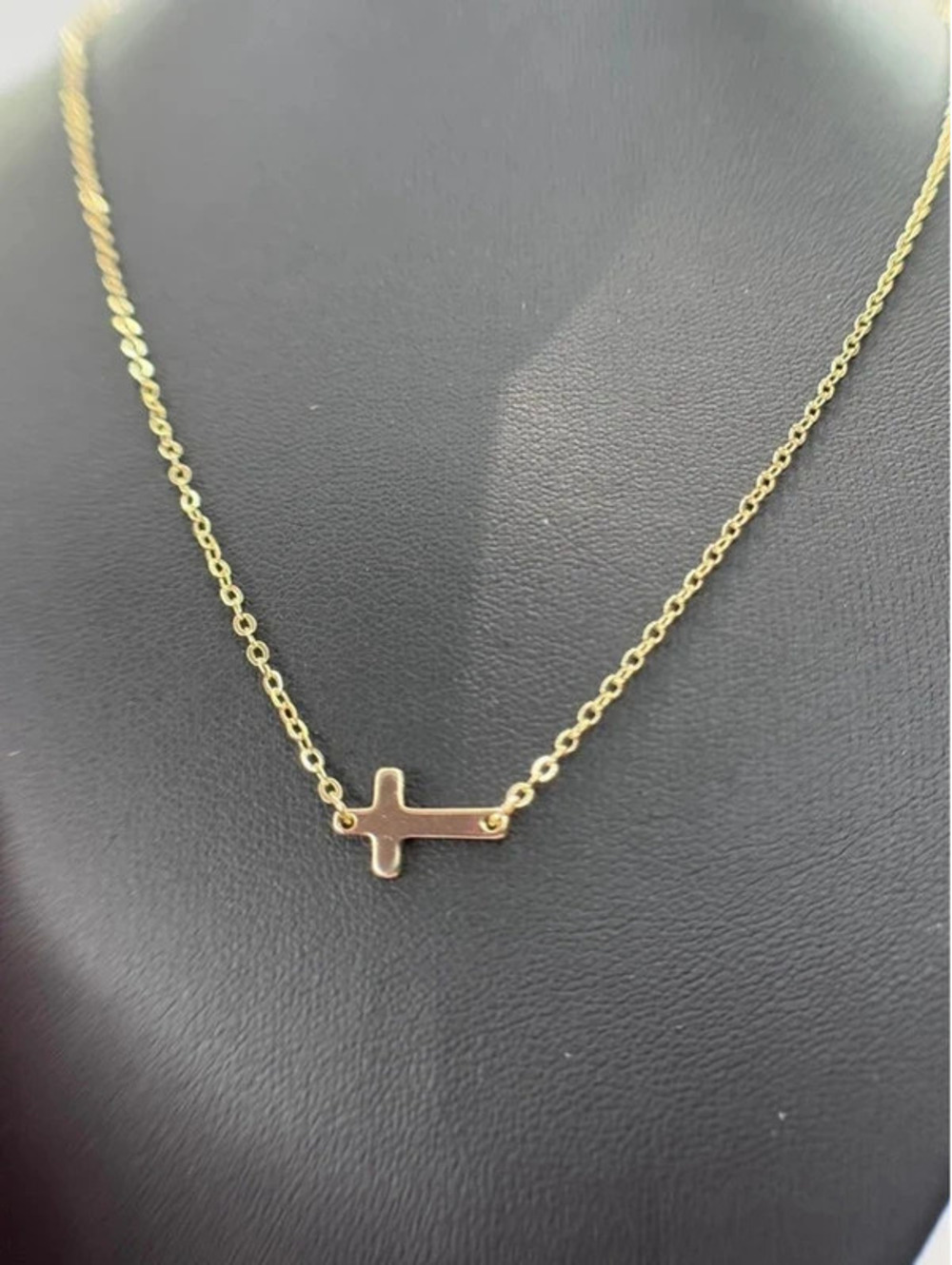 Adjustable dainty gold tone cross necklace choker